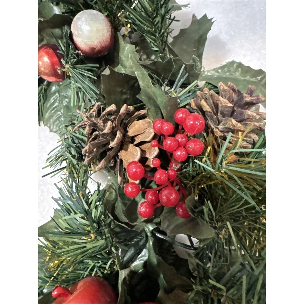 Pair Of Vintage Holiday‎ Wreaths/candle Rings With Apples/berries/pine Cones
